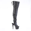 ADORE-3017 - Plateau Overknee Stiefel Peeptoe mit offener Verse - Schwarz Matt | Pleaser
