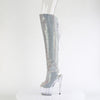 ADORE-3019C-RS Plateau Peeptoe Overknee Stiefel Silber Glitzer | Pleaser