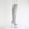 ADORE-3019C-RS Plateau Peeptoe Overknee Stiefel Silber Glitzer | Pleaser