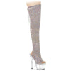 ADORE-3019C-RS Plateau Peeptoe Overknee Stiefel Silber Glitzer | Pleaser