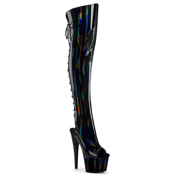 ADORE-3019HWR - Plateau Overknee Stiefel - Schwarz Hologramm | Pleaser