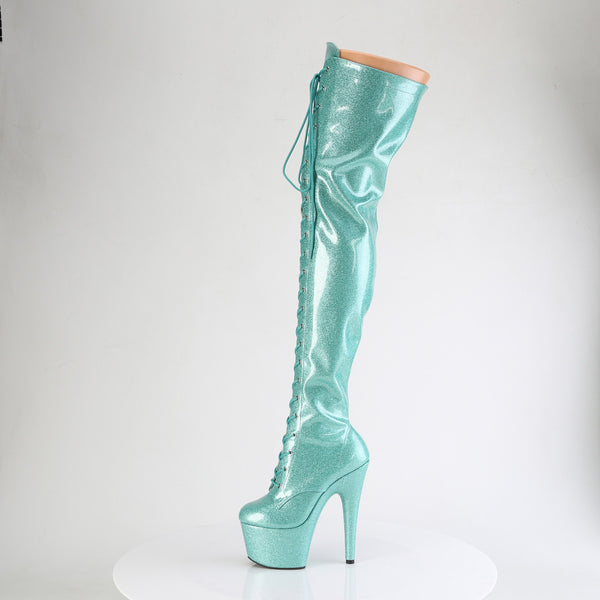 ADORE-3020GP Plateau Overknee Stiefel Hell Türkis Lack | Pleaser