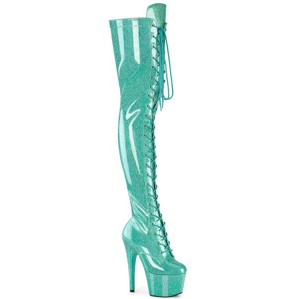 ADORE-3020GP Plateau Overknee Stiefel Hell Türkis Lack | Pleaser