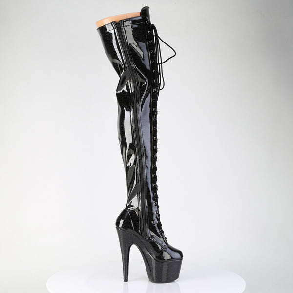 ADORE-3020GP Plateau Overknee Stiefel Schwarz Lack | Pleaser