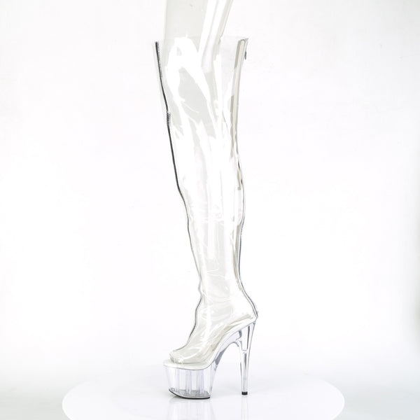 ADORE-3021 Plateau Overknee Stiefel Transparent/Silber | Pleaser
