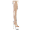 ADORE-3021 Plateau Overknee Stiefel Transparent/Silber | Pleaser