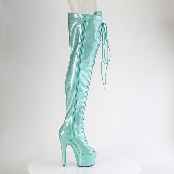 ADORE-3021GP Plateau Peeptoe Overknee Stiefel Türkis lack | Pleaser