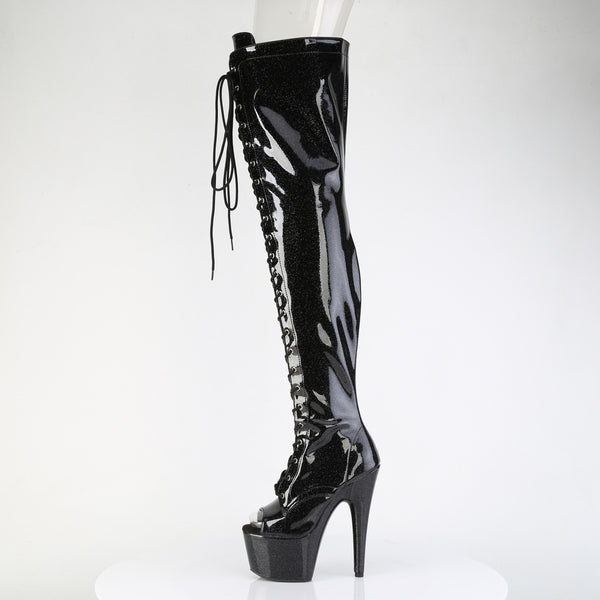 ADORE-3021GP Plateau Overknee Stiefel Schwarz Lack Glitzer | Pleaser