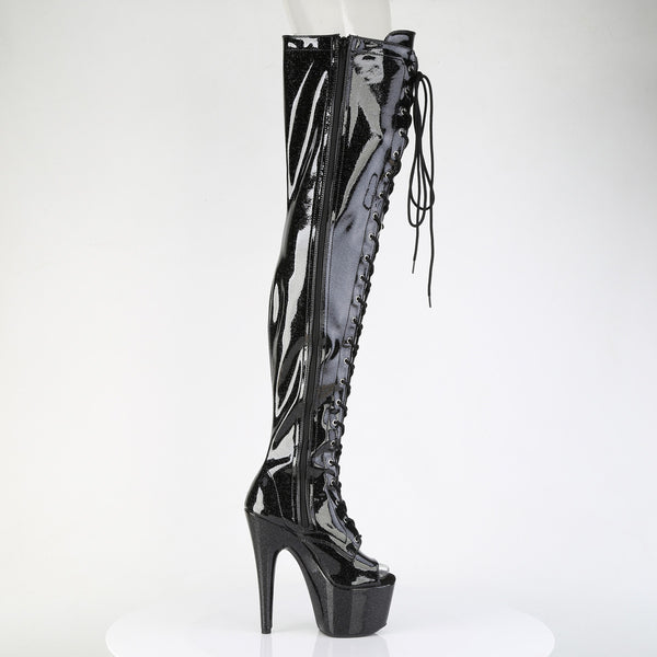 ADORE-3021GP Plateau Overknee Stiefel Schwarz Lack Glitzer | Pleaser