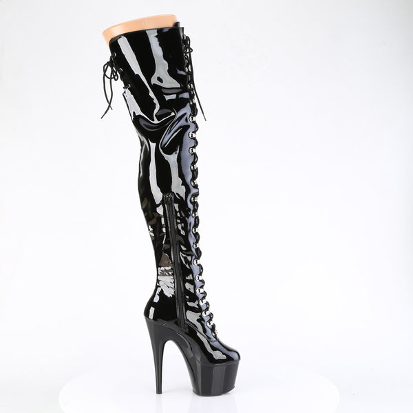 ADORE-3022 Plateau Overknee Stiefel Schwarz Lack | Pleaser