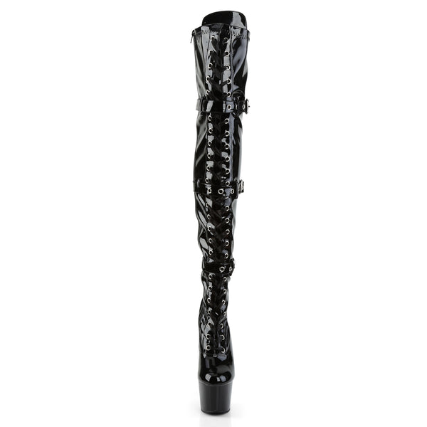 ADORE-3028 Plateau Overknee Stiefel Schwarz Lack | Pleaser