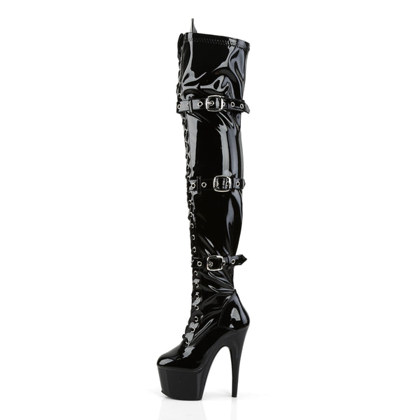 ADORE-3028 Plateau Overknee Stiefel Schwarz Lack | Pleaser