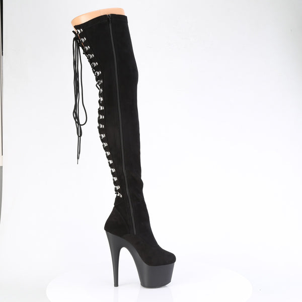 ADORE-3063 Plateau Overknee Stiefel Schwarz Velour | Pleaser