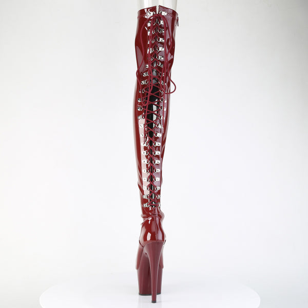 ADORE-3063 Plateau Overknee Stiefel Dunkel Rot Lack | Pleaser