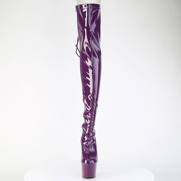 ADORE-3063 Plateau Overknee Stiefel Dunkel Violett Lack | Pleaser