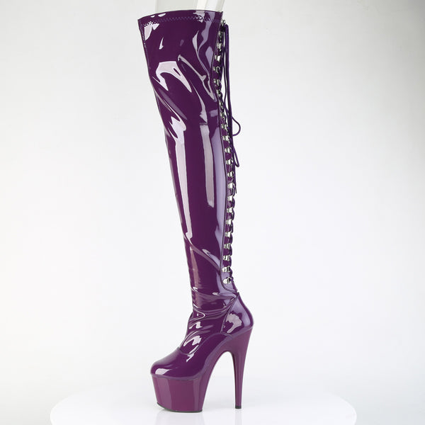 ADORE-3063 Plateau Overknee Stiefel Dunkel Violett Lack | Pleaser