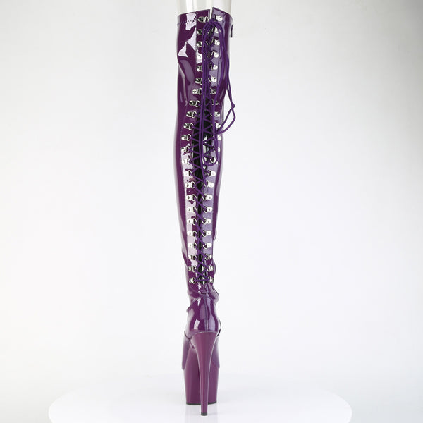 ADORE-3063 Plateau Overknee Stiefel Dunkel Violett Lack | Pleaser