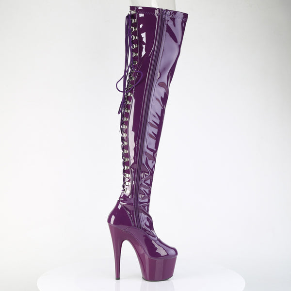 ADORE-3063 Plateau Overknee Stiefel Dunkel Violett Lack | Pleaser