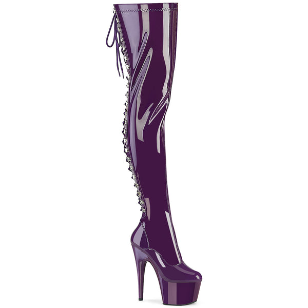 ADORE-3063 Plateau Overknee Stiefel Dunkel Violett Lack | Pleaser