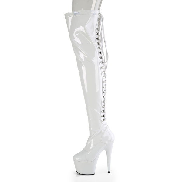 ADORE-3063 - Plateau Overknee Stiefel - Weiß Lack | Pleaser