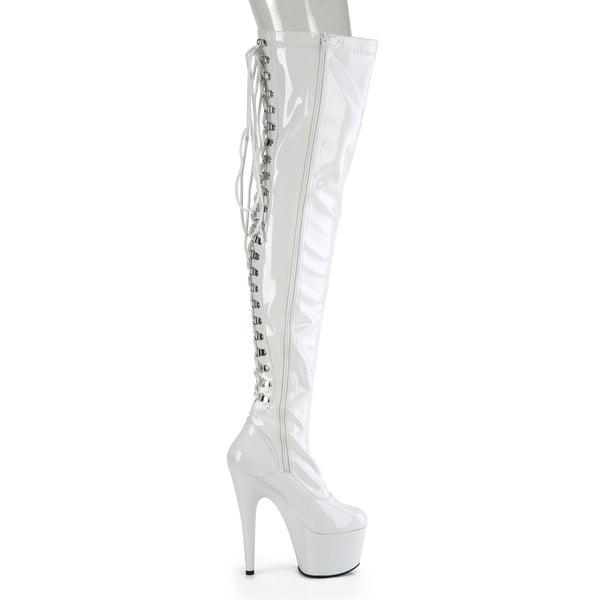 ADORE-3063 - Plateau Overknee Stiefel - Weiß Lack | Pleaser
