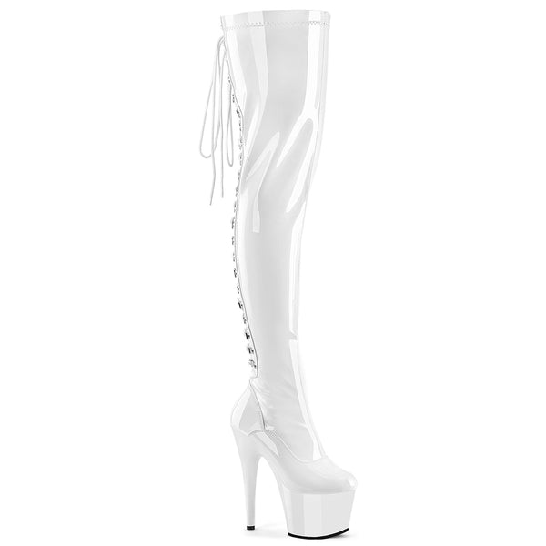 ADORE-3063 - Plateau Overknee Stiefel - Weiß Lack | Pleaser