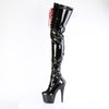 ADORE-4001WR Plateau Overknees Stiefel - Schwarz Lack mit Roter/Schwarzer Schnürung | Pleaser
