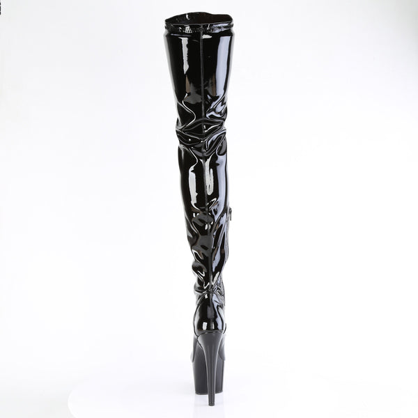 ADORE-4001WR Plateau Overknees Stiefel - Schwarz Lack mit Roter/Schwarzer Schnürung | Pleaser
