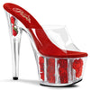 ADORE-701FL Plateau Pantoletten Rot Transparent Rosen | Pleaser