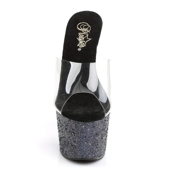 ADORE-701LG Plateau Pantoletten - Schwarz Glitzer | Pleaser