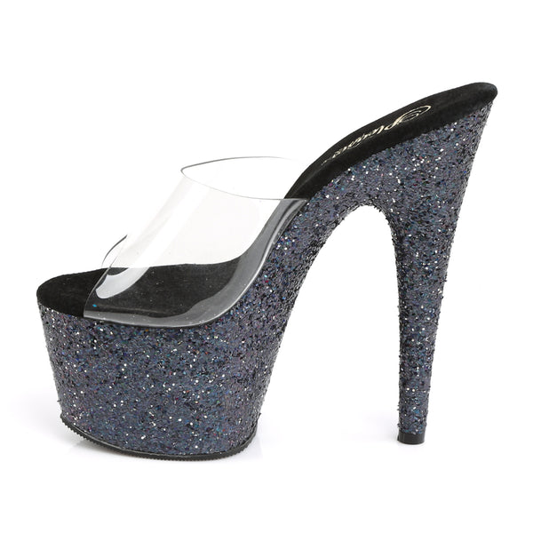 ADORE-701LG Plateau Pantoletten - Schwarz Glitzer | Pleaser