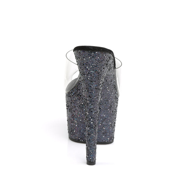 ADORE-701LG Plateau Pantoletten - Schwarz Glitzer | Pleaser