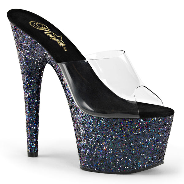 ADORE-701LG Plateau Pantoletten - Schwarz Glitzer | Pleaser