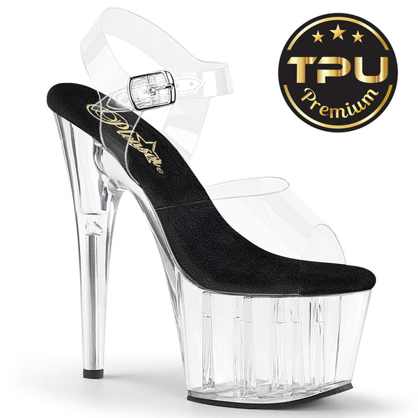 ADORE-708PREM Plateau Sandaletten Transparent Schwarz TPU | Pleaser
