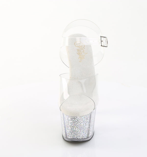 ADORE-708PREM-RSI Plateau Sandaletten Silber Glitzer TPU | Pleaser