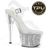 ADORE-708PREM-RSI Plateau Sandaletten Silber Glitzer TPU | Pleaser