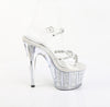 ADORE-708PREM-STNG Sandalette Plateauschuhe Transparent Glitzer | Pleaser