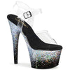 ADORE-708SS Plateau Sandaletten - Schwarz Silber Glitzer | Pleaser