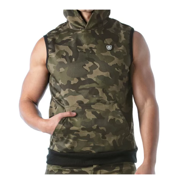 Camouflagefarbener ärmelloser Kapuzenpullover für einen maskulinen Look von TOF Paris – Ansicht 5