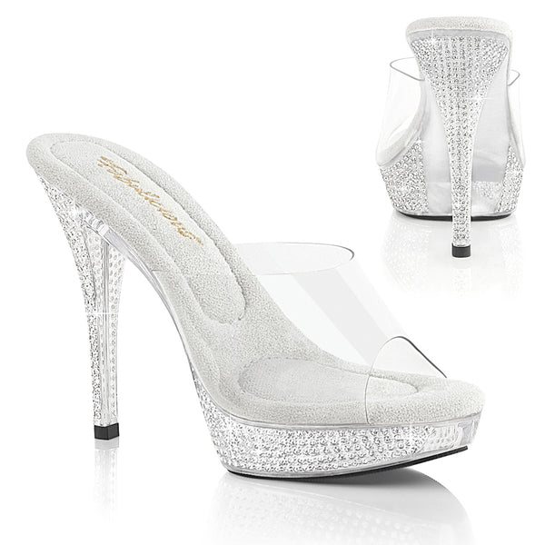 ATHENA-501 Plateau Pantoletten Transparent Glitzer Strass von Fabulicious