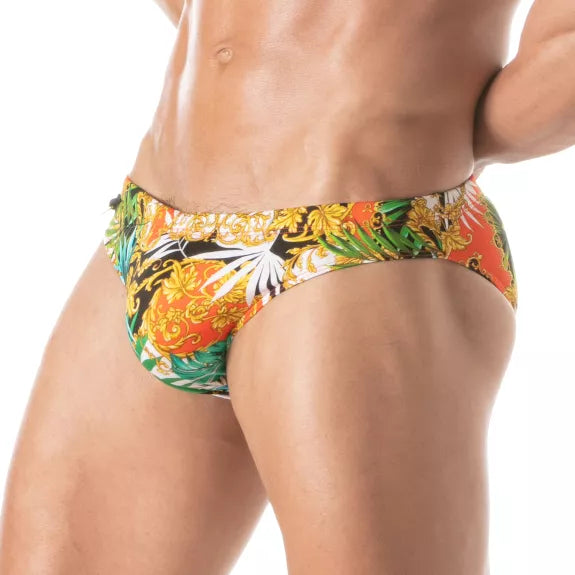 Herren Badeslip Barock-Design - Slim Fit, Komfort & Style, Orange | TOF Paris