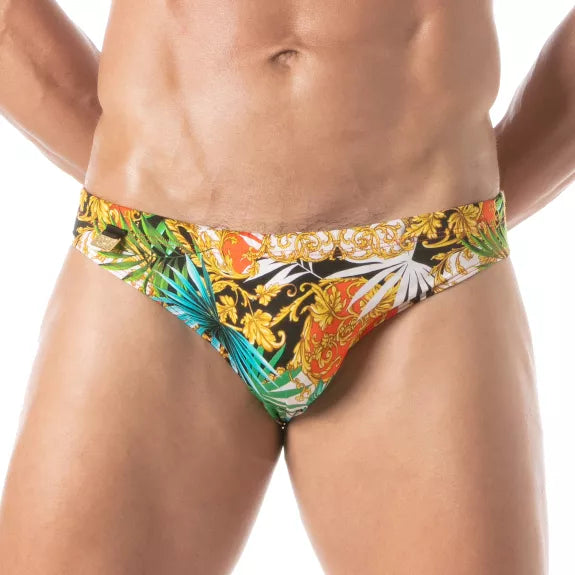 Herren Badeslip Barock-Design - Slim Fit, Komfort & Style, Orange | TOF Paris