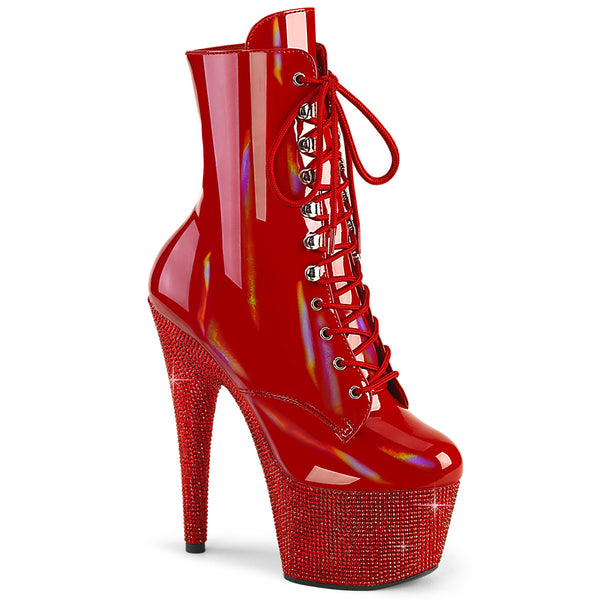 BEJEWELED-1020-7 Plateau Stiefeletten Rot Glitzer Holo Strass von Pleaser