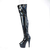BEJEWELED-3011-7 Plateau Peeptoe Overknee Stiefel Schwarz Glitzer Lack Holo Strass von Pleaser – Ansicht 3