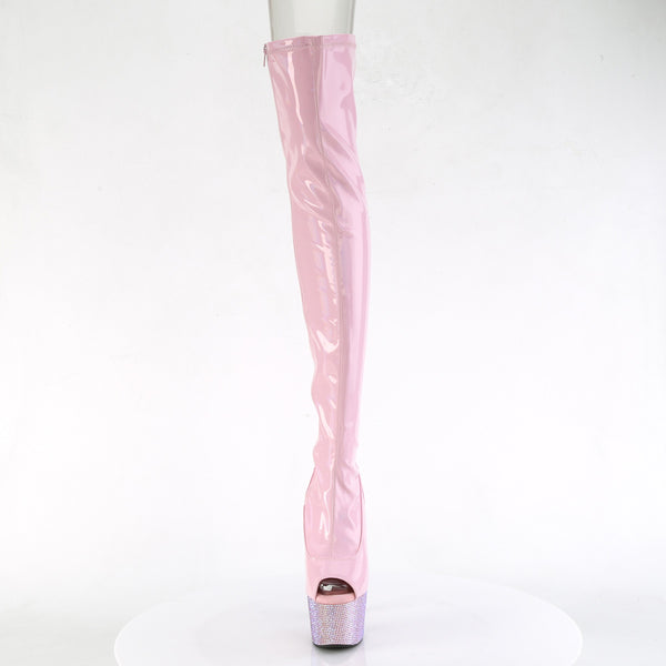 BEJEWELED-3011-7 Plateau Overknee Peeptoes Stiefel - Rosa Lack von Pleaser – Ansicht 2