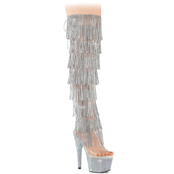 BEJEWELED-3019C-RSF- Overkneestiefel Silber | Pleaser