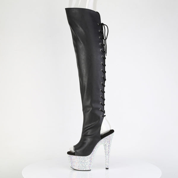 BEJEWELED-3019MS-7 Plateau Peeptoe Overknee Stiefel Schwarz Glitzer Schnürung hinten von Pleaser – Ansicht 3