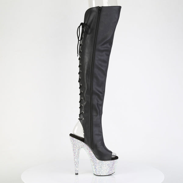 BEJEWELED-3019MS-7 Plateau Peeptoe Overknee Stiefel Schwarz Glitzer Schnürung hinten von Pleaser – Ansicht 5