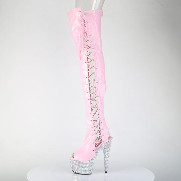 BEJEWELED-3052HG-7 Plateau Overknee Stiefel Rosa Glitzer Holo Strass von Pleaser – Ansicht 3
