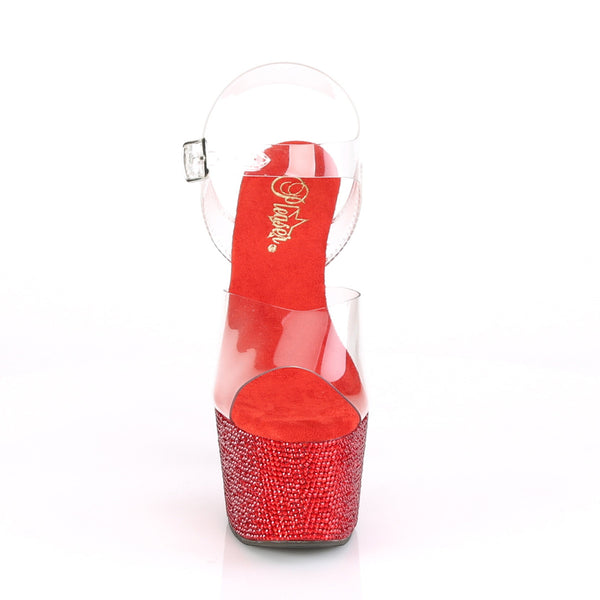 BEJEWELED-708DM Sandalette Plateauschuhe Rot Glitzer | Pleaser